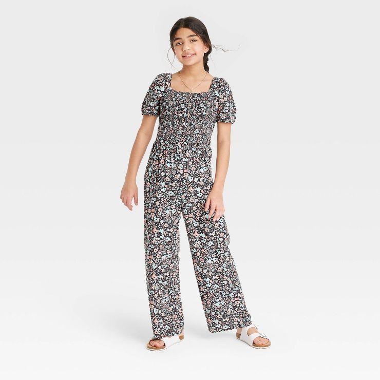 Girls' Puff Short Sleeve Smocked Jumpsuit - art class™ | Target