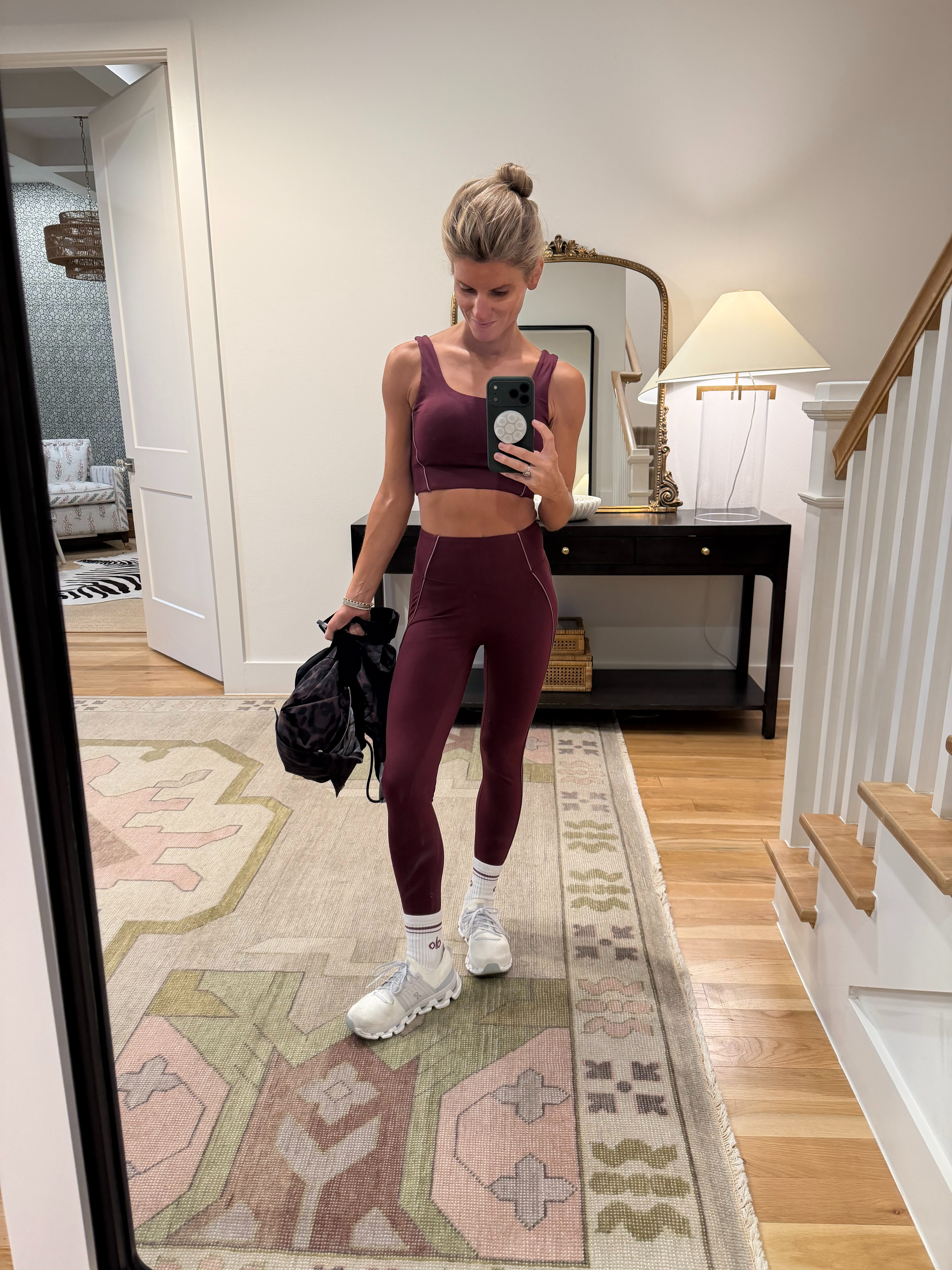 Amazon merlot colored active set (wearing XS) and apparis leopard windbreaker/rain jacket  

 