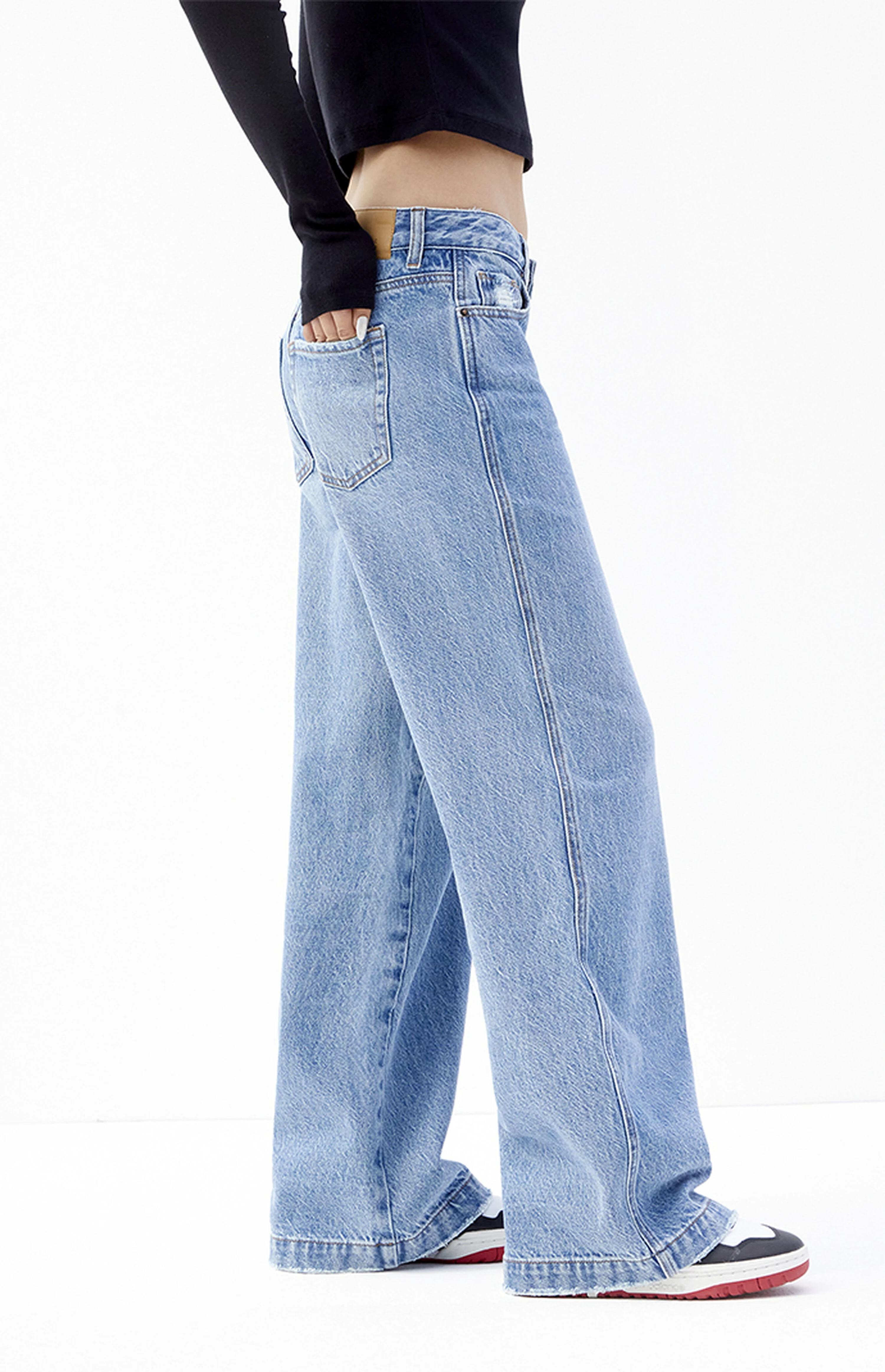 PacSun Casey Medium Indigo Ripped Low Rise Baggy Jeans | PacSun
