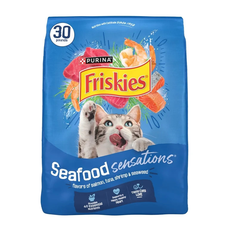 Purina Friskies Dry Cat Food Seafood Sensations With Salmon, Tuna, and Shrimp Flavors, 30 lb Bag | Walmart (US)