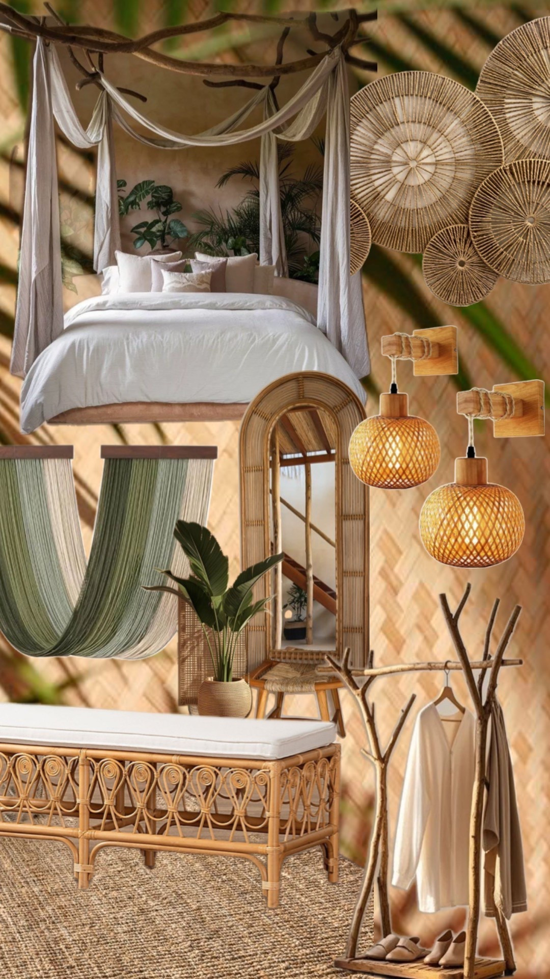 creating a warm, earthy bedroom with layered boho decor, rattan furniture, and soft linen canopy draping that instantly makes the space feel calm and elevated. i focused on natural textures like woven wood, light neutrals, and organic shapes to bring in that effortless resort-style energy without it feeling overdone. the mix of warm lighting, greenery, and airy fabrics gives it that lived-in, transportive feel like a boutique stay you never want to leave. sharing all my favorite bedroom decor, rattan finds, neutral home pieces, and boho styling details linked 

#LTKdayinmylife #LTKstorytime #LTKHome