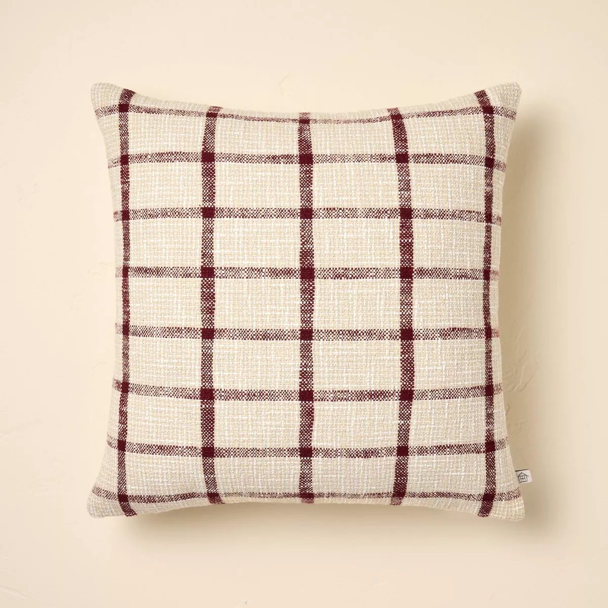 18"x18" Grid Square Throw Pillow Beige/Burgundy - Hearth & Hand™ with Magnolia | Target