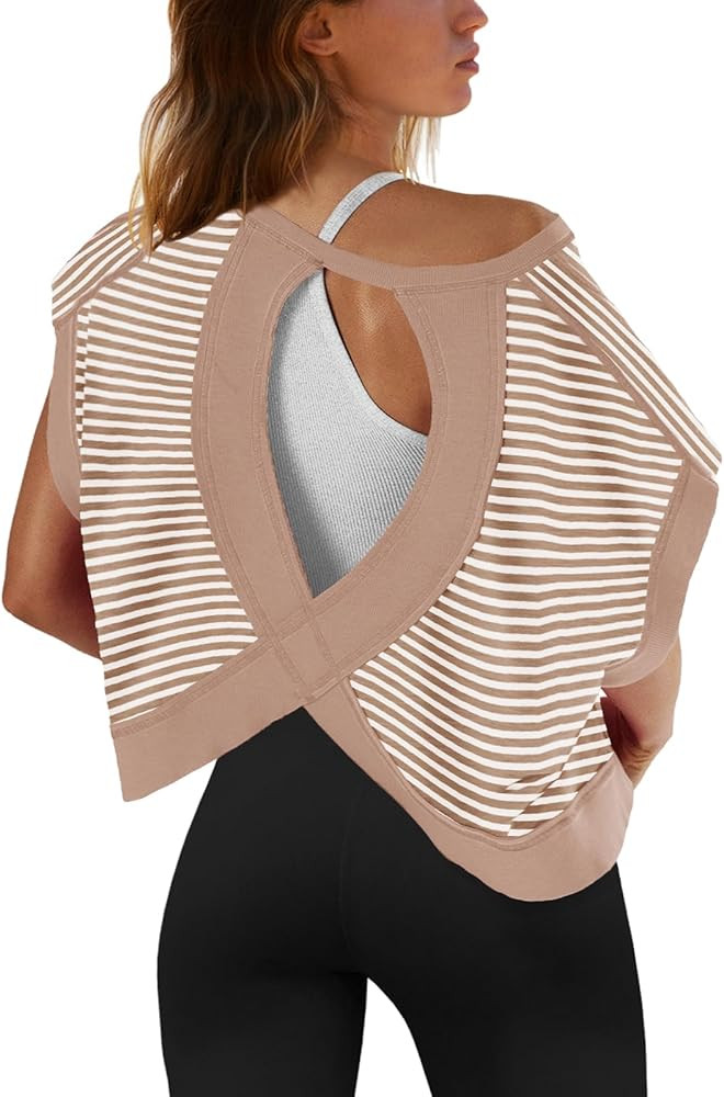 SENSERISE Womens Open Back Workout Tops Backless Short Sleeve Athletic Shirt Running Crop Top Gym... | Amazon (US)