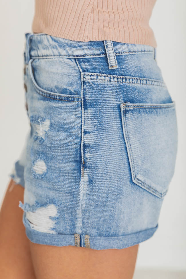 Hit The Road Button Fly Light Wash Denim Shorts FINAL SALE | Pink Lily