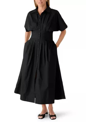 Women's Short Sleeve Button Down Pleat Waist Dress | Belk