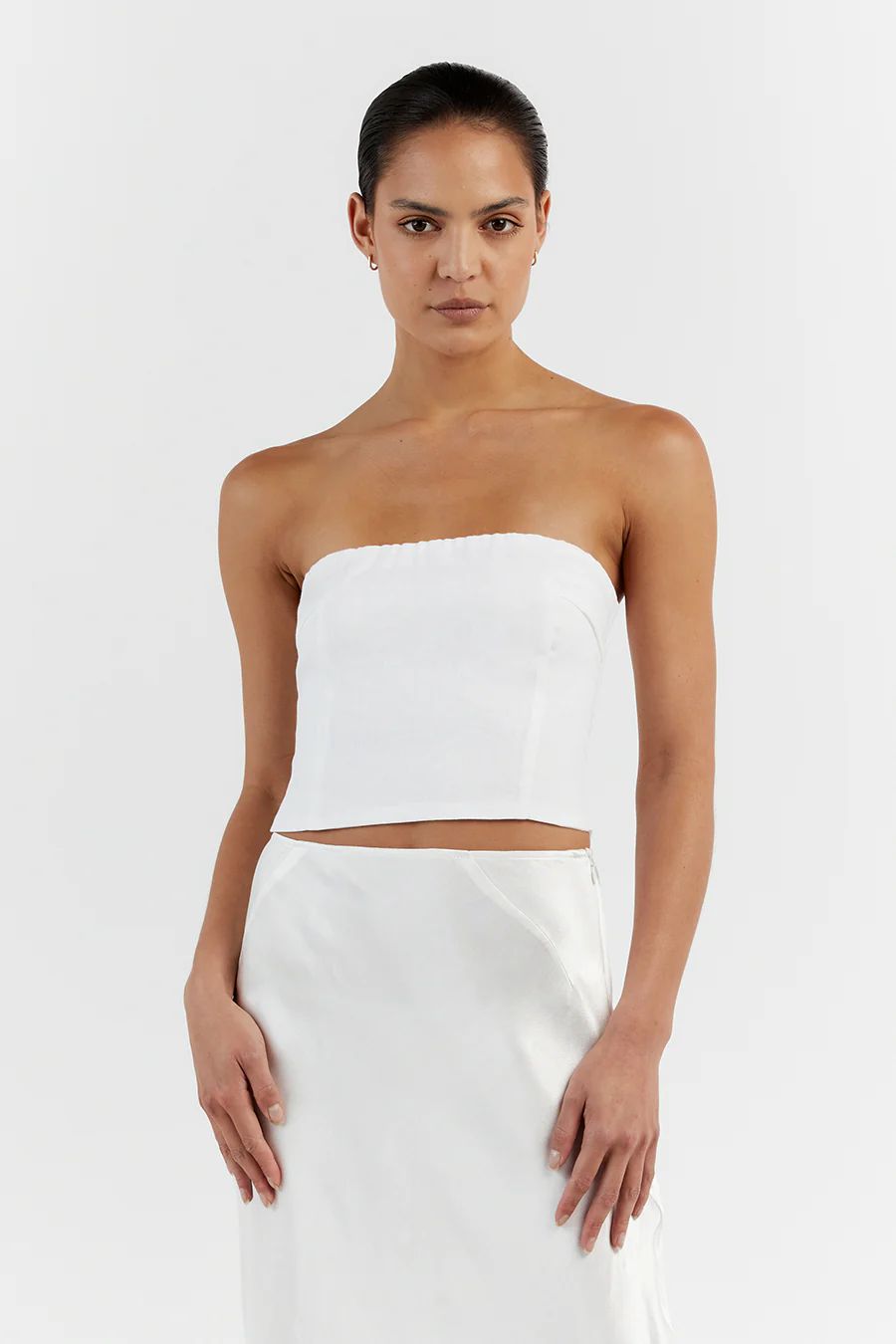 LILY WHITE LINEN STRAPLESS TOP | DISSH