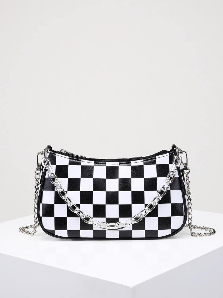 Two Tone Checkered Pattern Square Bag | SHEIN