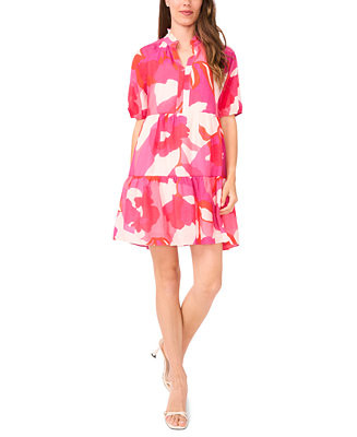 Petite Puff-Sleeve Tiered Shift Dress | Macy's