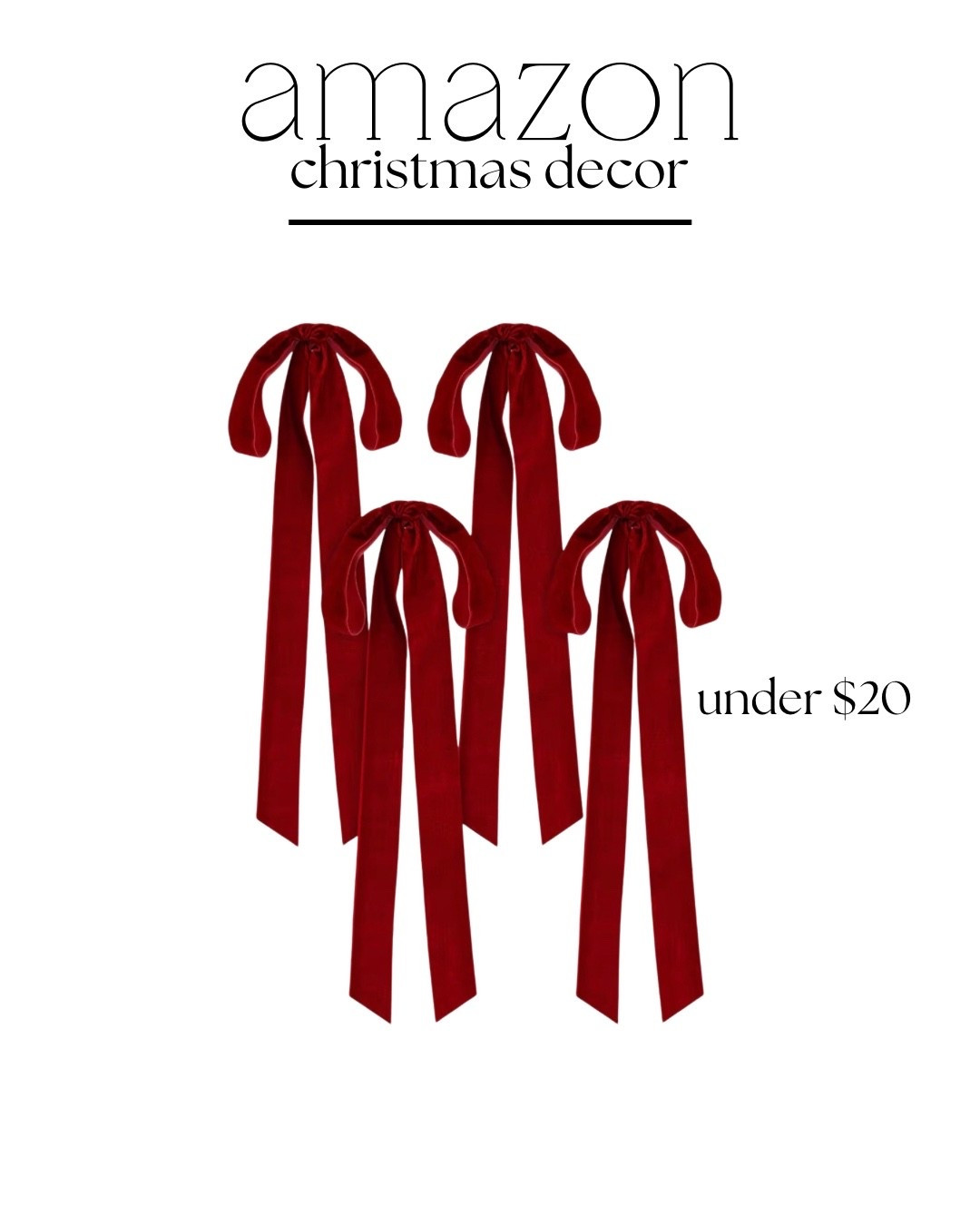 4 pack velvet bows under $20! the possibilities are endless with these. 

christmas decor | home decor | red bows | holiday decor 

#LTKSeasonal #LTKHome #LTKHoliday