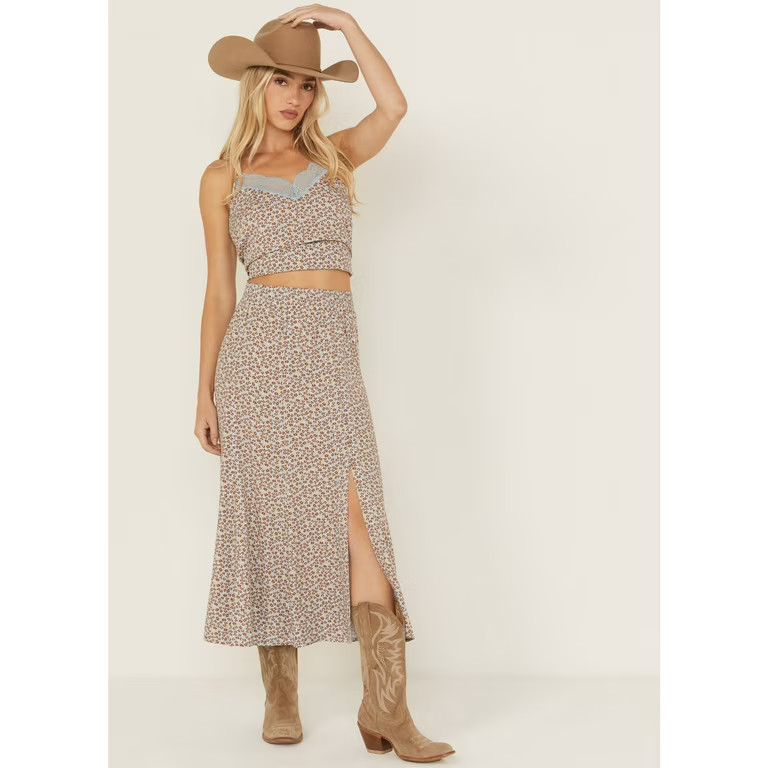 Idyllwind Women's Richardson Floral Print Button Front Midi Skirt Light Blue X- | Walmart (US)