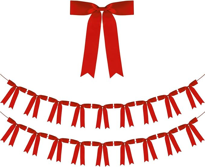 Red Bow Garland Banner 2 Strings 18PCS, Pre-Strung Satin Ribbon Bow Ornaments for Birthday, Baby ... | Amazon (US)