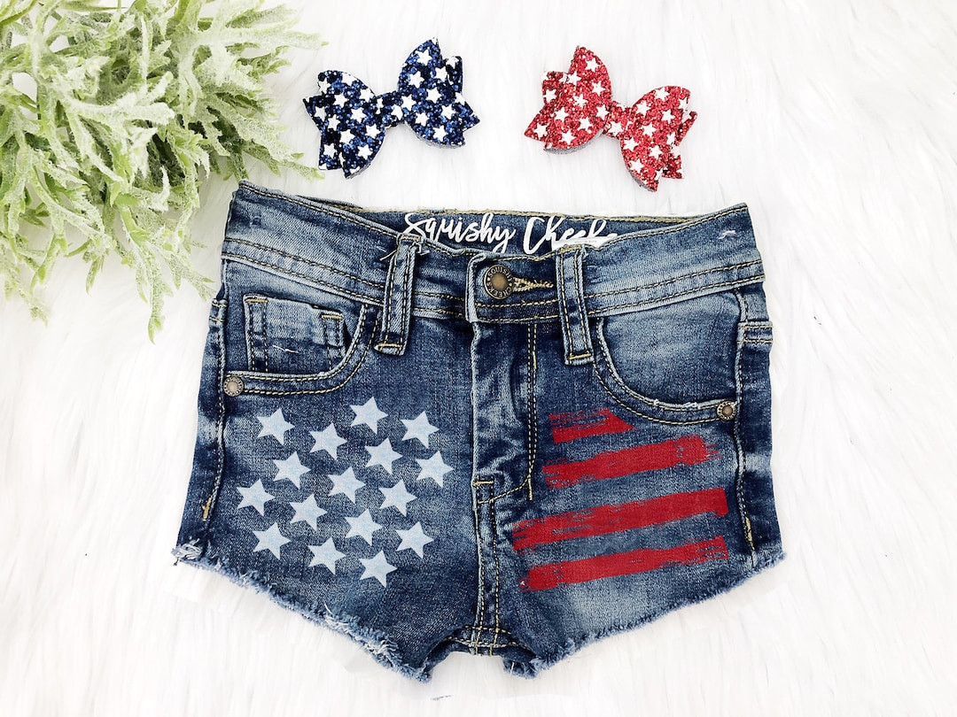 Patriotic Girls Distressed Denim Shorts 4th of July Baby Girl Shorts Stars and Stripes Shorts Red... | Etsy (US)