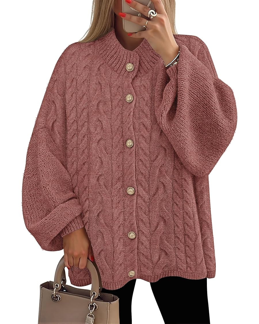 ZESICA Women's Fall 2026 Cardigan Sweaters Long Sleeve Button Down Oversized Soft Knit Winter Coa... | Amazon (US)