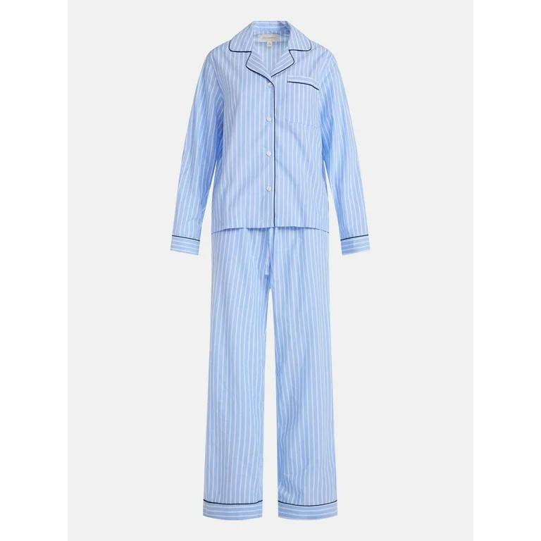 Free Assembly Matching Family Pajamas Women's Cotton Notch Collar Top and Pants Gift Set, 2-Piece... | Walmart (US)