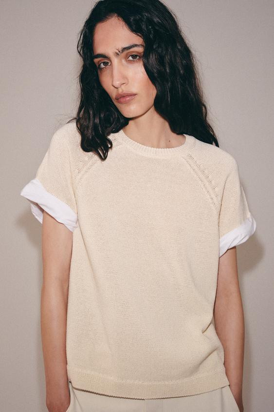 KNIT JUMPER WITH CONTRAST TURN-UP SLEEVES | Zara UK