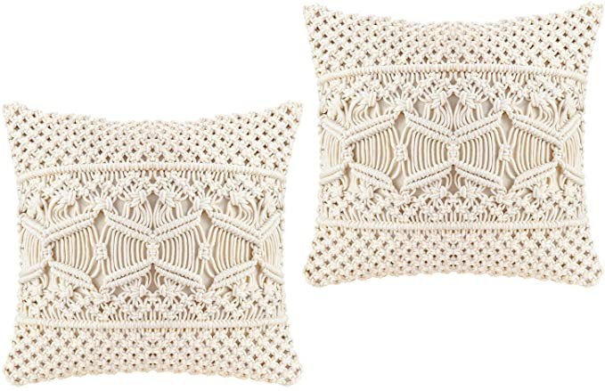 Mkono Throw Pillow Cover Macrame Cushion Case (Pillow Inserts Not Included) Set of 2 Decorative P... | Amazon (US)