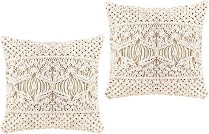Mkono Throw Pillow Cover Macrame Cushion Case (Pillow Inserts Not Included) Set of 2 Decorative P... | Amazon (US)