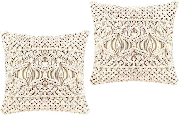 Mkono Throw Pillow Cover Macrame Cushion Case (Pillow Inserts Not Included) Set of 2 Decorative P... | Amazon (US)