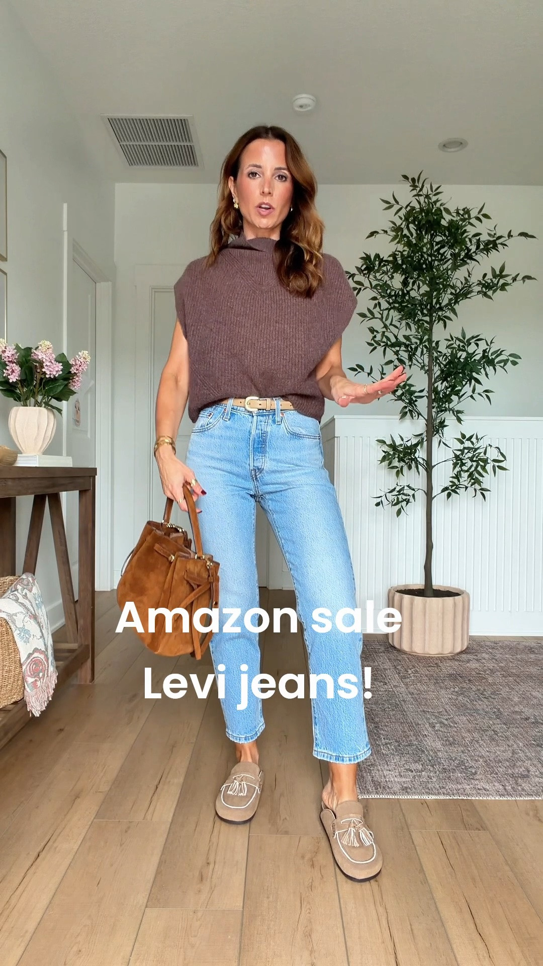 I’m picky and have expensive taste! Here’s what I’d buy from Amazon sale! Size 24 in classic Levi denim styles. Cashmere sweater in XXS. Mules are TTS. Suede bucket bag. Fall outfit. Fall style. Casual outfit. Mom outfit. Elevated casual outfit.