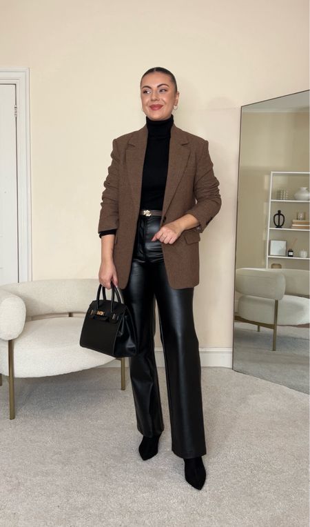 Work winter outfit, styling a classic pair of black leather trousers.
Trousers are from Topshop, via Asos, wearing size UK10.
Roll neck is from Uniqlo, wearing size S.
Blazer is from Mango, wearing size S.
Boots are from Zara, last season.
Handbag is from TotexLuxeUk.

#LTKstyletip #LTKeurope #LTKfindsunder100