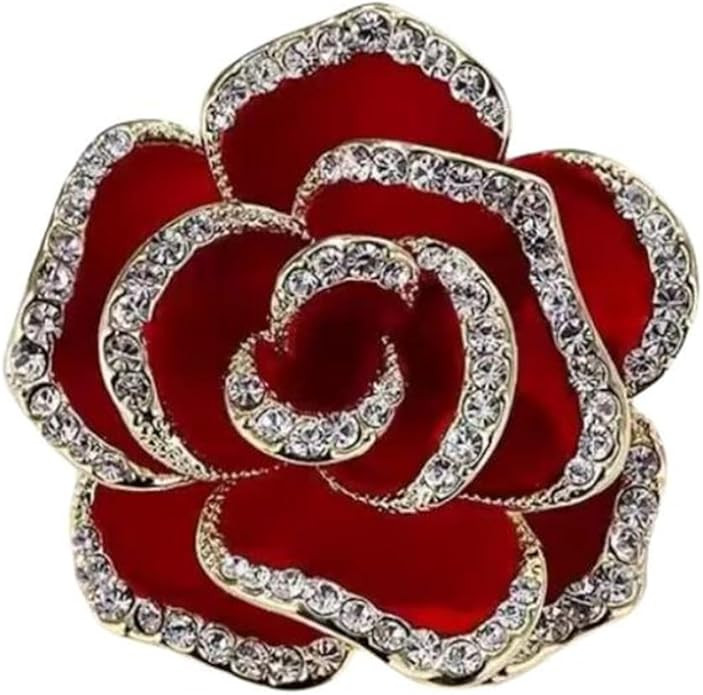 Crystal Rhinestone Red Flower Camellia Pin Brooch - Ladies' Fashion Clothing Accessory | Amazon (US)