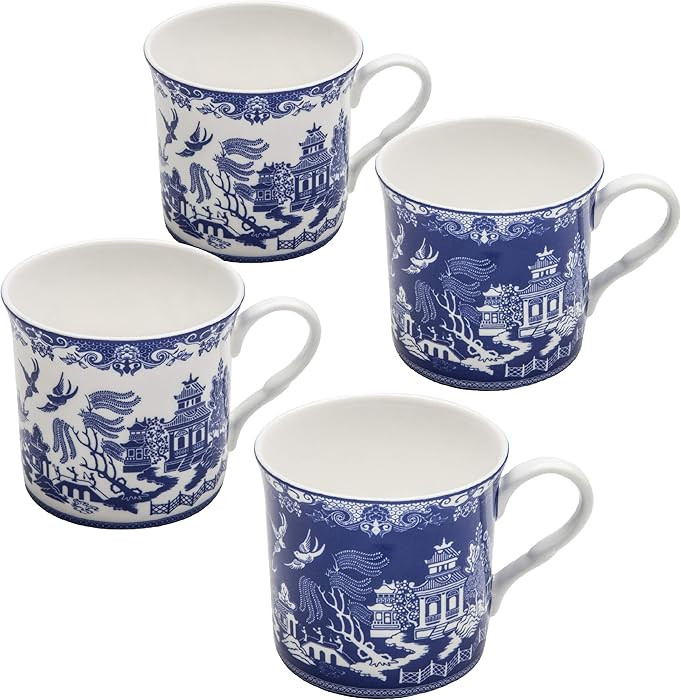 Blue Willow Bone China Coffee Tea Mugs 10-Ounce (2 Assorted Patterns, Set of 4) (S17301I/C-BLU-6) | Amazon (US)
