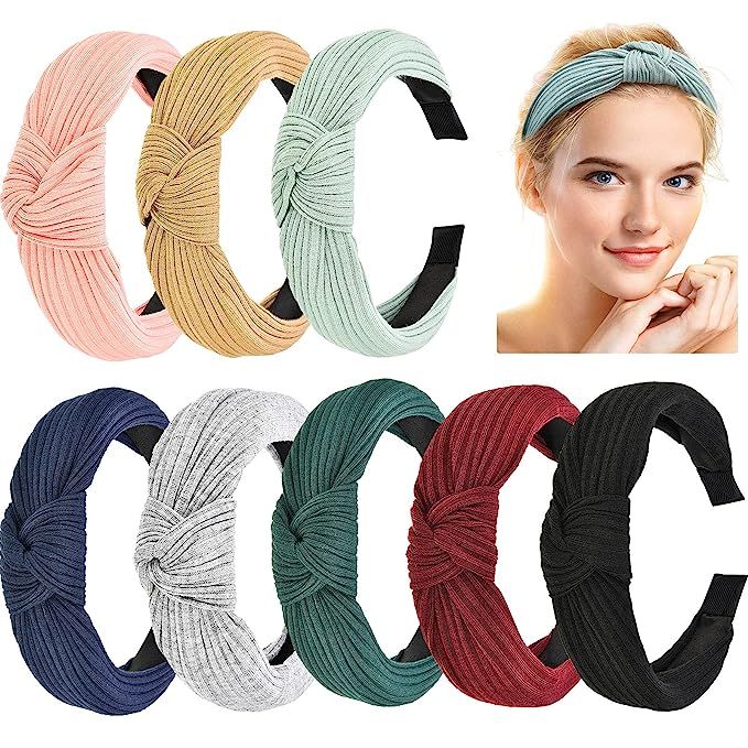 8 Pieces Headbands for Women, Knotted Wide Headbands Knotted Wide Turban Headband Cross Knot Hair... | Amazon (US)