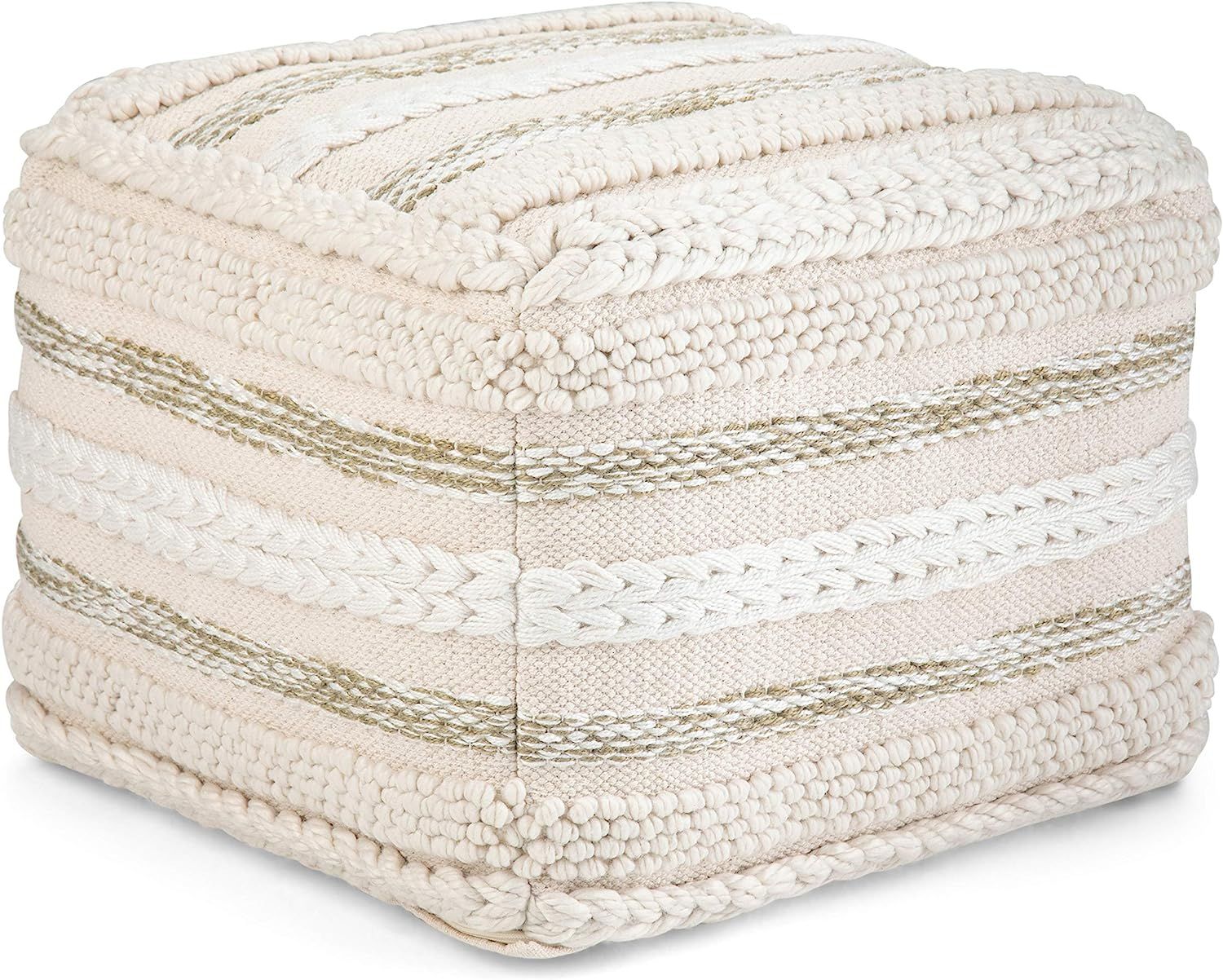 SIMPLIHOME Sommer Square Pouf, Footstool, Upholstered in Natural Handloom Woven Cotton Pattern, f... | Amazon (US)