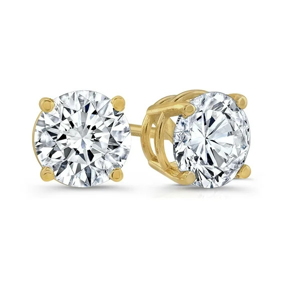 14k Yellow Gold 1/2 Carat Created White Diamond Round Plated Stud Earrings by Paris Jewelry | Walmart (US)