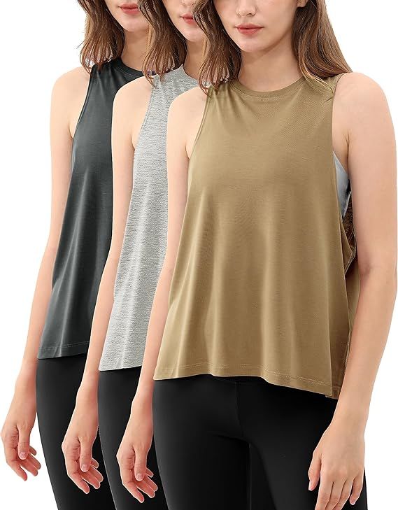 ODODOS 3-Pack Loose Tank Tops for Women Sleeveless Gym Athletic Workout Tops Yoga Shirts | Amazon (US)