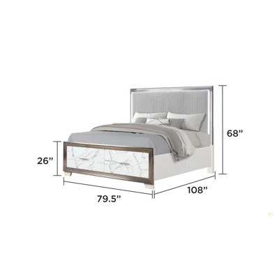 Bed –Upholstered LED Headboard With Marble-Patterned Footboard Storage And Trim For A Chic Modern Bedroom Statement | Wayfair North America