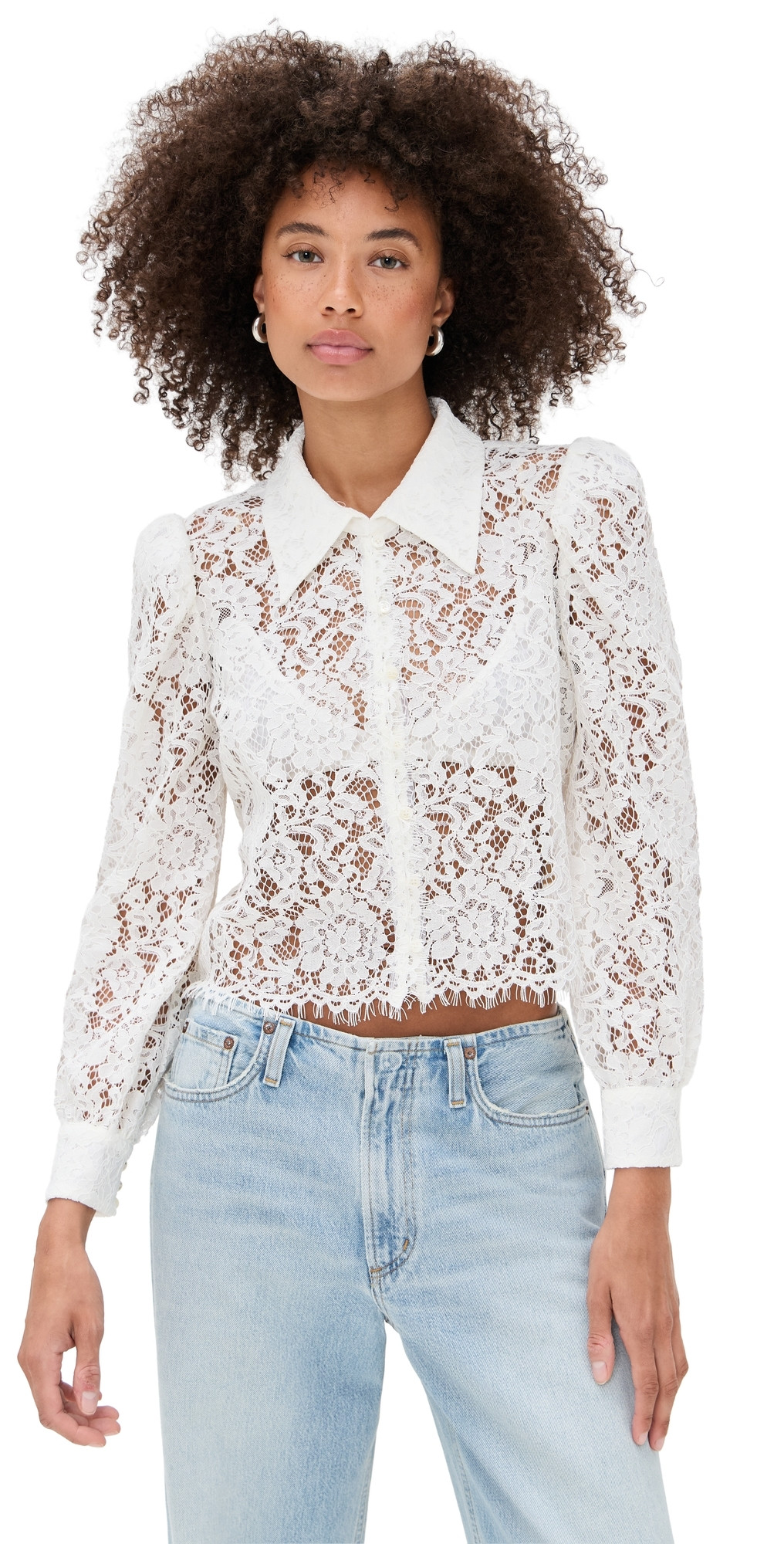 L'AGENCE Anita Lace Button Up Blouse Ivory L | Shopbop