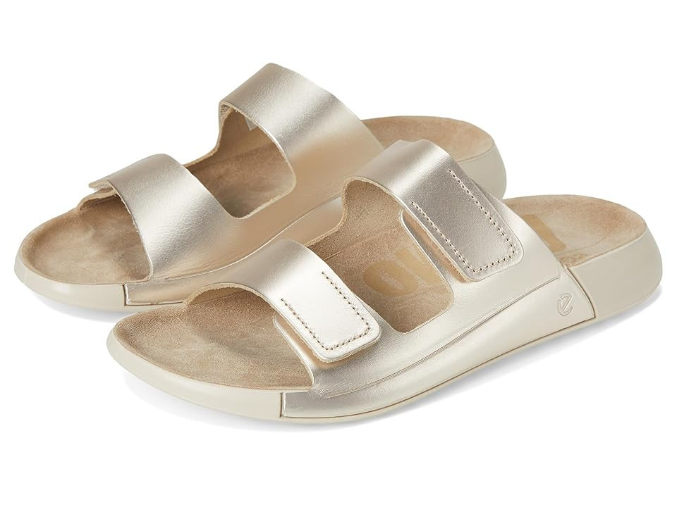 ECCO Cozmo Two Band Slide Sandal Women's Sandals Pure White Gold Metallic : EU 39 (US Women's 8-8.5) M, Leather/Suede | Zappos