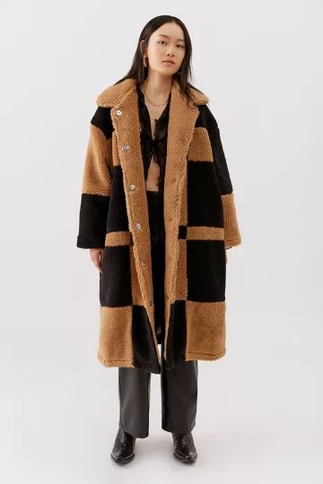 Native Youth Checked Teddy Coat | Urban Outfitters (US and RoW)