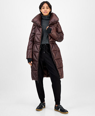 Women's Quilted Thumbhole-Cuff Puffer Coat | Macy's