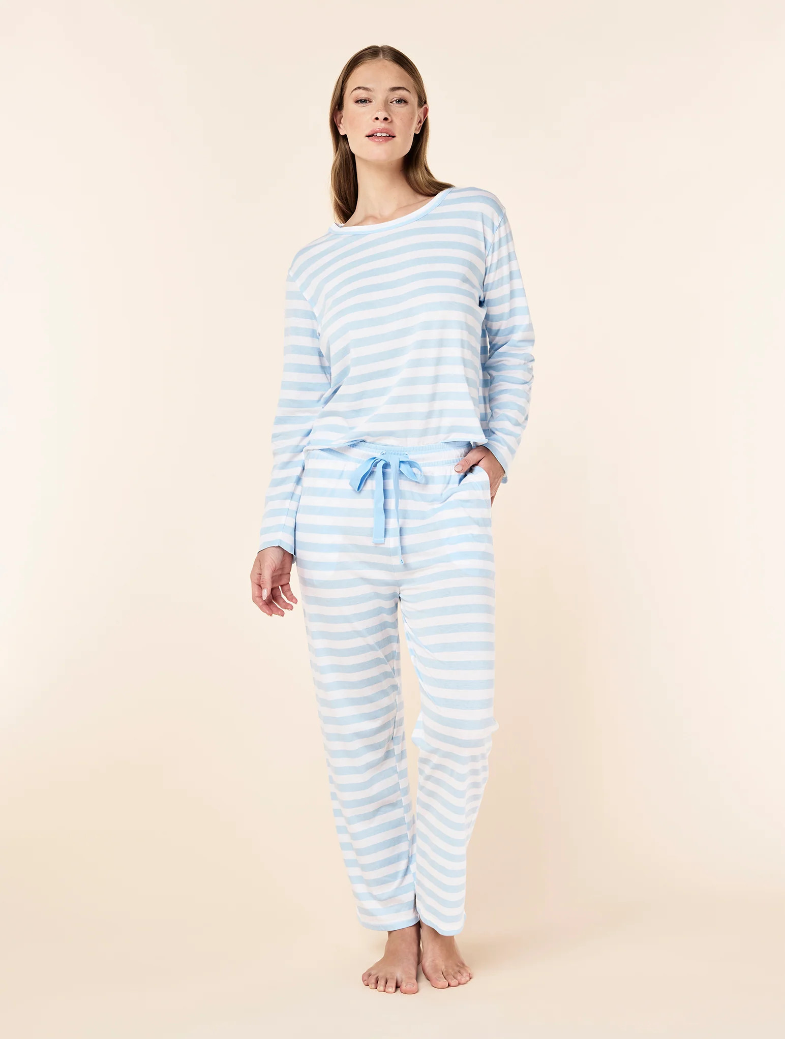Jada Organic Cotton Knit Stripe Full Length PJ Set | Papinelle Sleepwear US