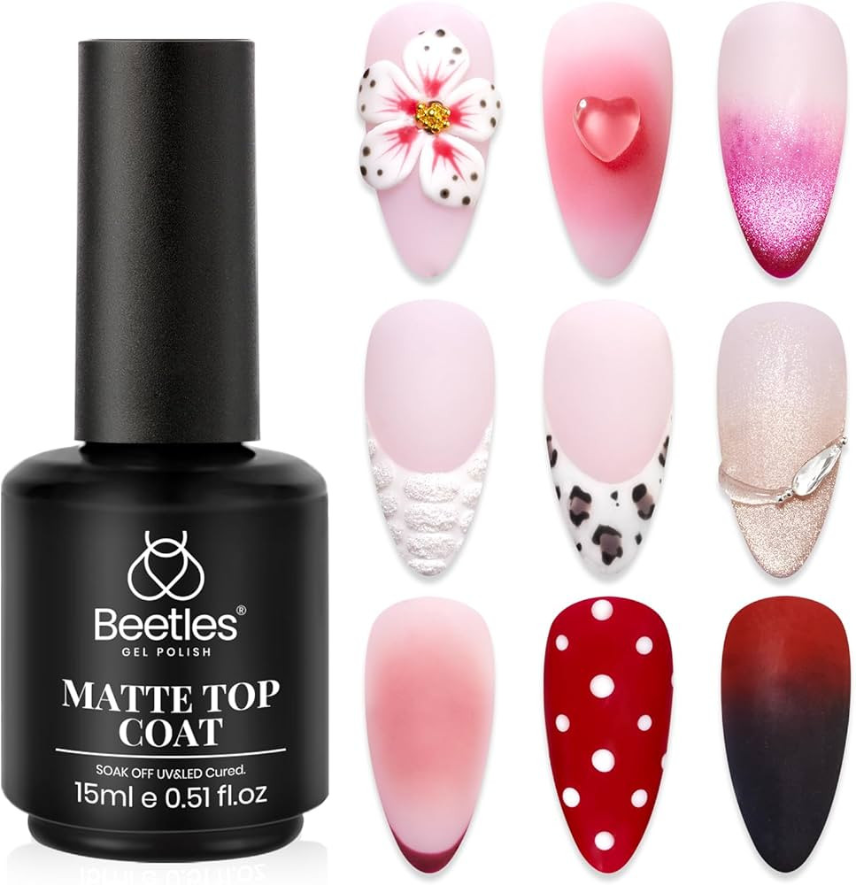 Beetles Matte Gel Top Coat for Gel Nail Polish,15ML Chrome Proof Matte Top Coat No Wipe Powder-Re... | Amazon (US)