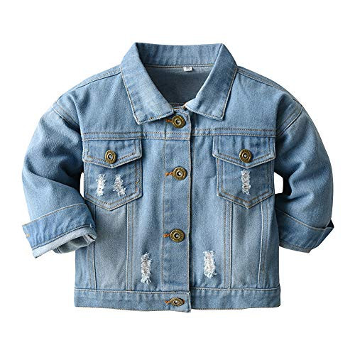 IDOPIP Toddler Kids Baby Boys Girls Denim Jacket Long Sleeve Button Down Jeans Coat Ripped Distressed Trucker Jackets Cowboy Overcoat Basic Casual Outwear with Pockets Blue 01 6-12 Months | Amazon (US)