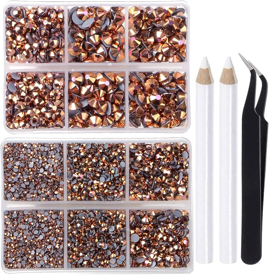 LPBeads 6400 Pieces Hotfix Rhinestones Rose Gold AB Flat Back 5 Mixed Sizes Crystal Round Glass G... | Amazon (US)