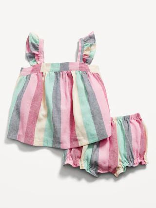 Sleeveless Striped Linen-Blend Top & Bloomer Shorts Set for Baby | Old Navy (US)