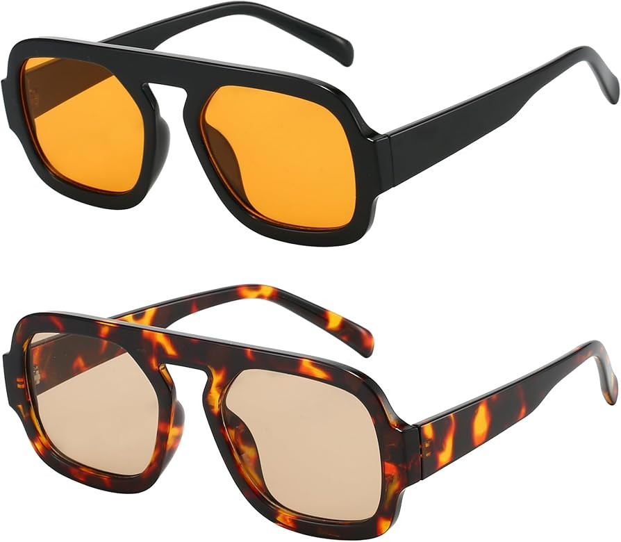 Trendy Square Aviator Sunglasses for Women Flat Top Designer Stylish Frame Sun Glasses Vintage Sh... | Amazon (US)