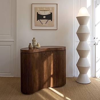 Designer Travertine Entryway Cabinet – Vintage Curved Fluted Storage Console, Artistic Sculpted... | Amazon (US)
