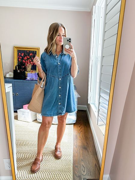This Amazon denim dress is SO stinking cute and perfect for the summer to fall transition. I have an XS and it even fits my growing bump! Shoes are lugsole loafers by Madwell and they are TTS.

#LTKSeasonal#LTKunder100#LTKstyletip