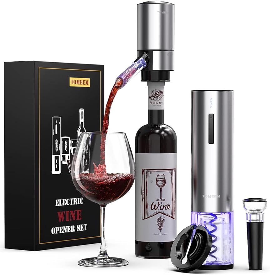 Rechargeable Electric Wine Gift Set - Aerator, Vacuum Stoppers, Foil Cutter and Bottle Opener for... | Amazon (US)