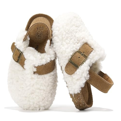 Project Cloud 100% Genuine Leather Kids Clogs with Natural Cork Footbed & Memory Foam Insole Arch Support - Non-Slip Clogs for Kids - Slippers Sandals for Boys & Girls Footwear(Jeanna, White, 2) | Amazon (US)