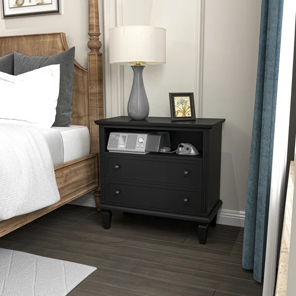 Amberlyn 27.2'' H Traditional2-Drawer Nightstand with Built-In Outlets and Solid Wood Legs and Op... | Wayfair North America