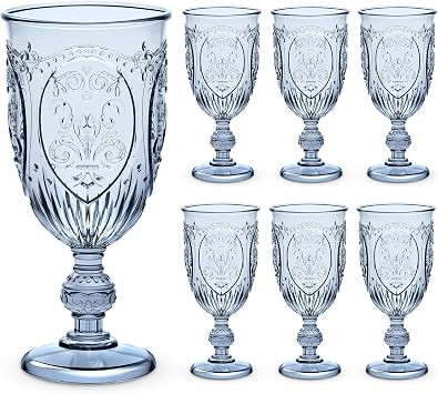 6 Pcs Plastic Goblets 7.5oz Vintage Goblet Plastic Wine Glasses Colored Retro Embossed Water Gobl... | Amazon (US)