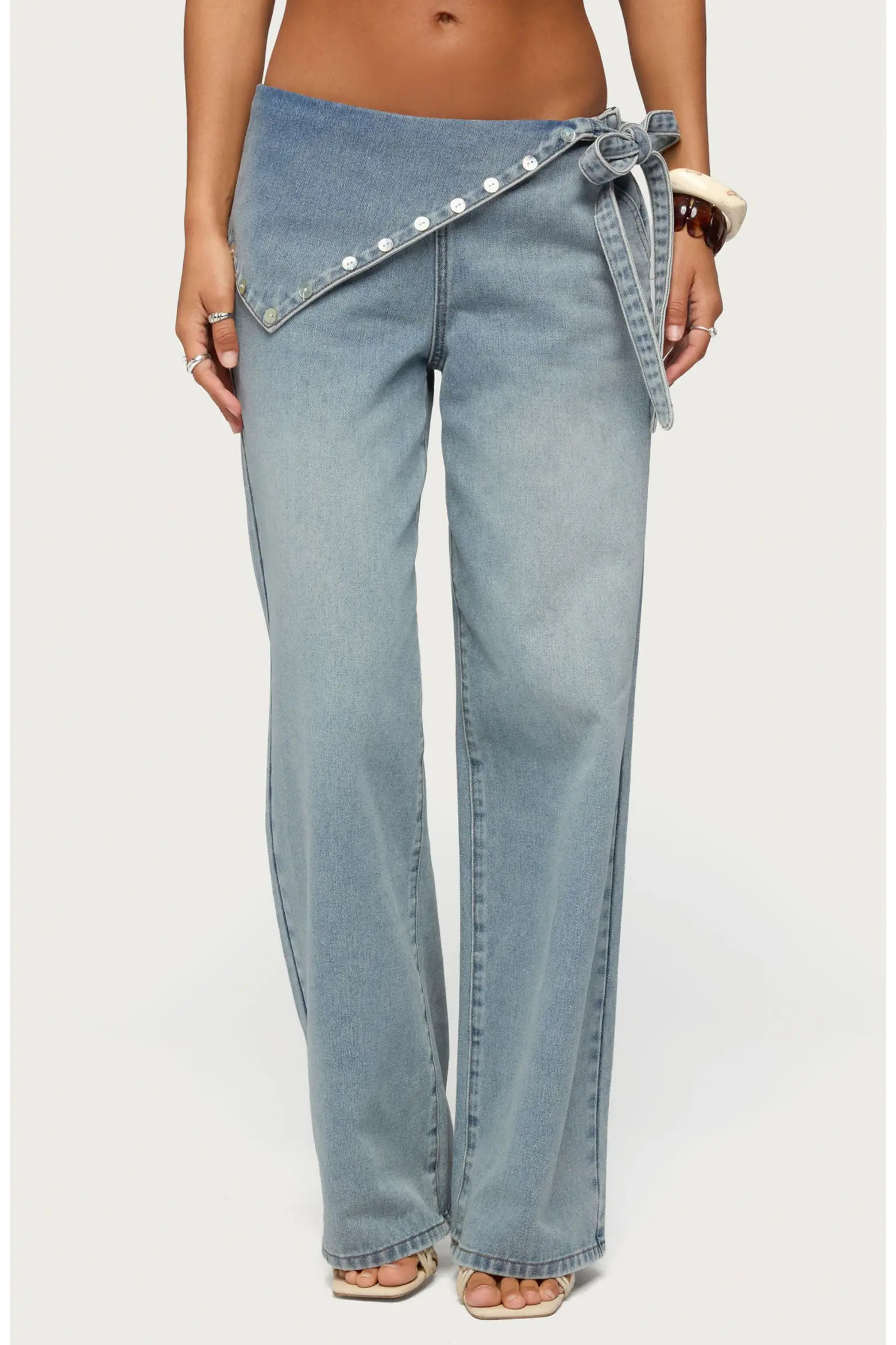 Stud Foldover Wide Leg Jeans (Women) | Nordstrom | Nordstrom