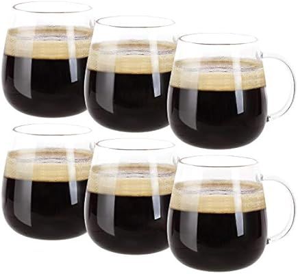 Farielyn-X Glass Coffee Mugs Set of 6, Microwave Safe Borosilicate Glass Cups, 15 Ounce Large Mug... | Amazon (US)