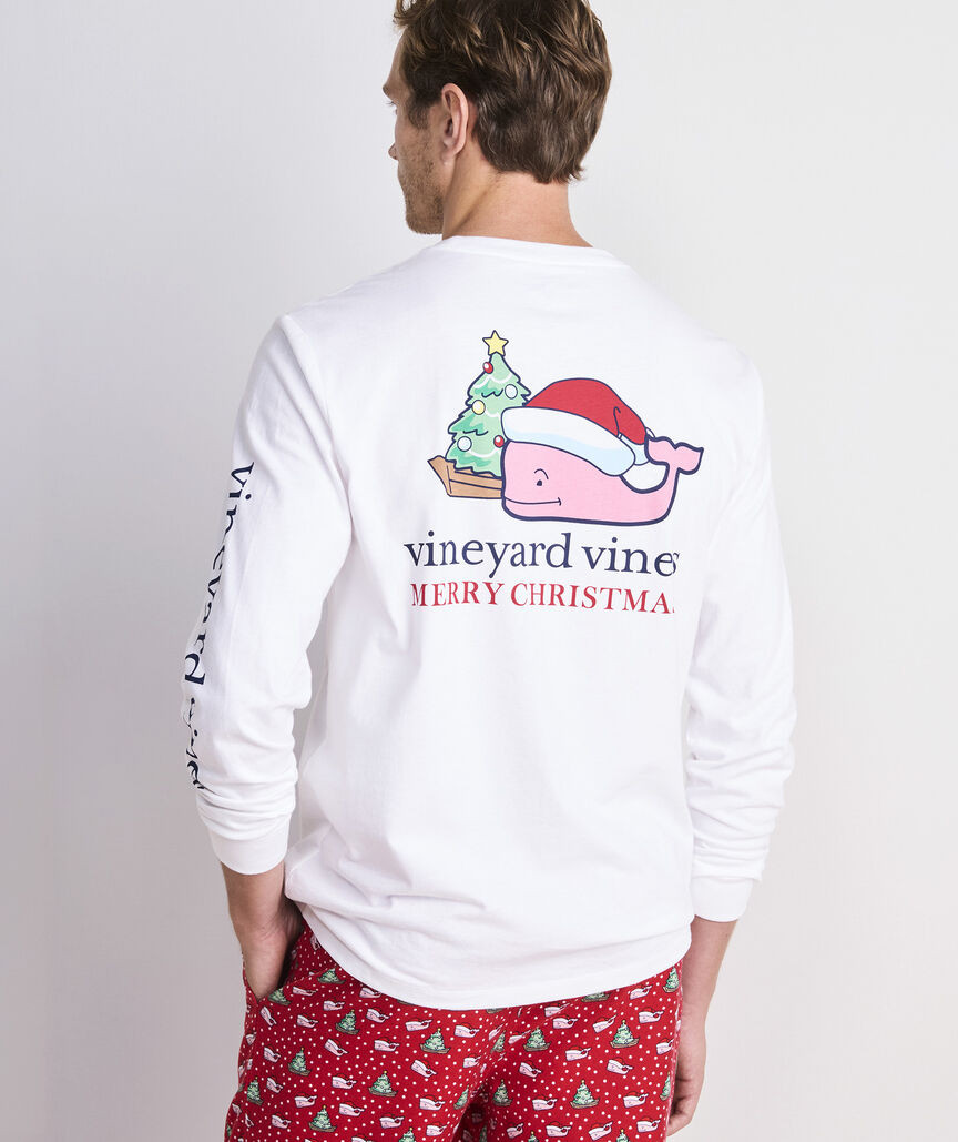 Santa Whale Tree Ornaments Long-Sleeve Pocket Tee | vineyard vines
